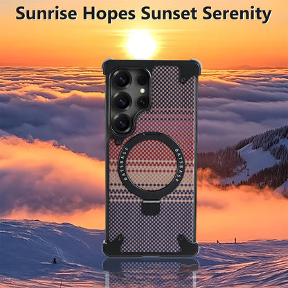 Oatsbasf Magnetic Phone Case for Samsung Galaxy S25 Ultra with Ring Stand Kevlar Fiber Texture S25 Ultra Phone Case Shockproof