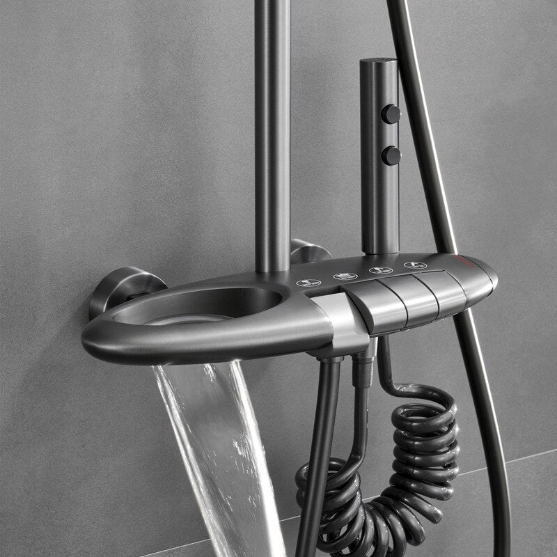UFO style gunmetal shower mixer matte gray bath tap rainfall shower mixer set metal shower tap bath hot and cold shower mixer