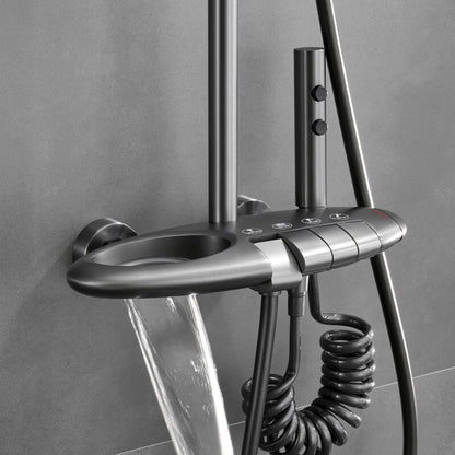 UFO style gunmetal shower mixer matte gray bath tap rainfall shower mixer set metal shower tap bath hot and cold shower mixer