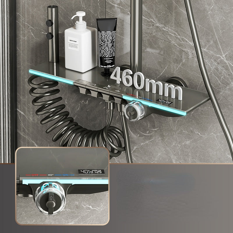 Intelligent Shower Set Gun Gray Bathroom Shower Mixer Faucet Digital Display Thermostatic Shower System Set Booster Sprinkler