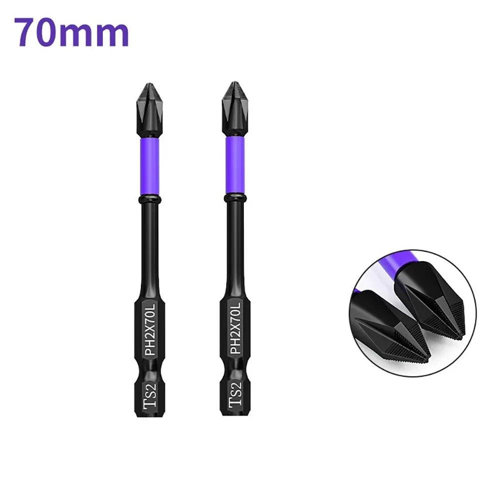 Magnetic Anti-Shock Screwdriver Set - PH2 Impact Bits (25/50/65/70/90/150 mm)