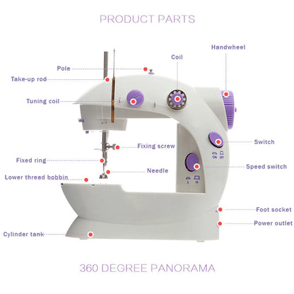 Sewing Machine Mini Portable Household Night Light Foot Pedal Straight Line Hand Table Two Thread Kit Electric DIY Clothes