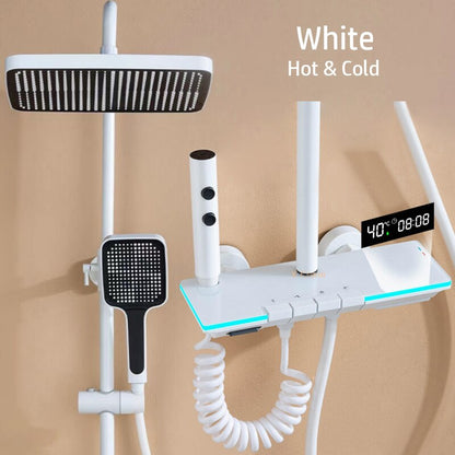 Hot Cold Mixer Rain Shower Set Bathroom LED Digital Thermostatic Shower System Bathtub Wall Mount Rainfall Luxury Shower System
