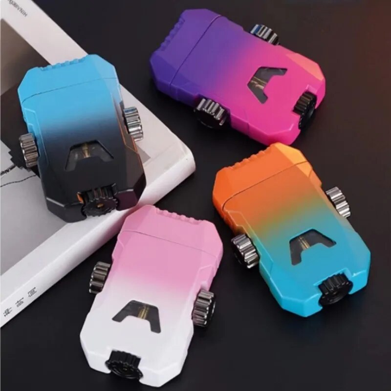 Mecha Gyro Windproof Double Jet Flame Inflatable Lighter Luminous Transparent Gas Window Metal Creative Butane Gas Cigar Lighter