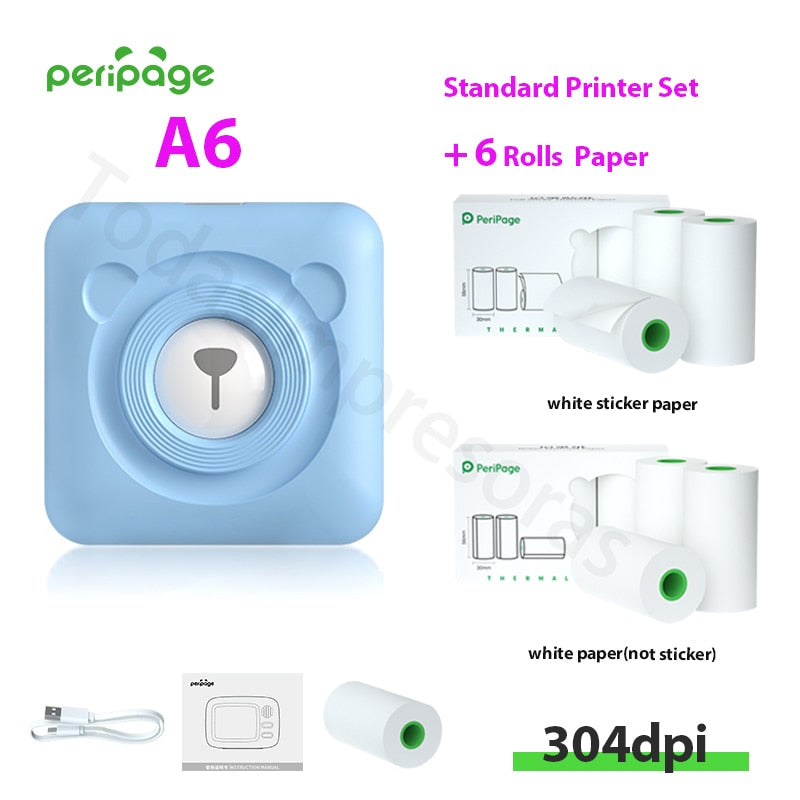 New Arrival 304dpi Mini Pocket Printer Peripage A6 Thermal Photo Printer Color Green Purple Mobile Phone Android IOS Regalo Gift