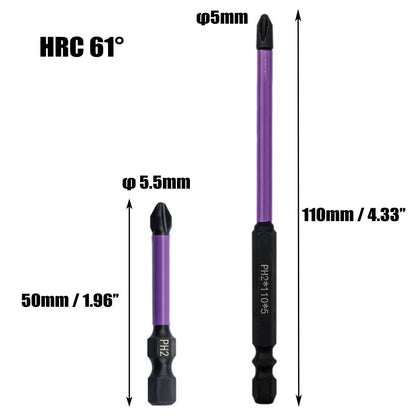 HRC61 Degree Magnetic Cross Screwdriver Bits PH2 Screwdriver Impact Drill Bits