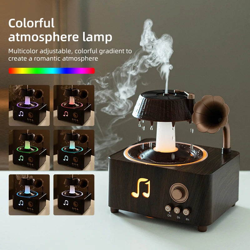 250ml Rotating Raindrop Air Humidifier Music Box Phonograph Gramophone Aromatherapy Humidifier Essential Oil Fragrance Diffuser