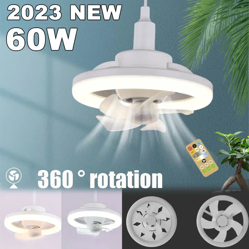 60W Ceiling Fan E27 With Led Light And Remote Control 360 ° Rotation Cooling Electric fan Lamp Chandelier For Room Home Decor