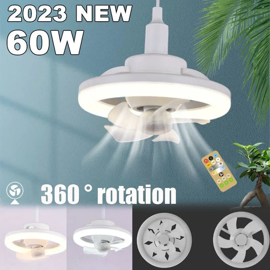 60W Ceiling Fan E27 With Led Light And Remote Control 360 ° Rotation Cooling Electric fan Lamp Chandelier For Room Home Decor