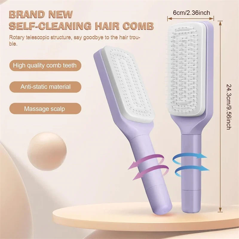 Self-cleaning hairbrush