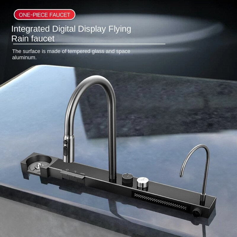 75cmx46cm 304 Stainless Steel Kitchen Sink, Piano Button, Nano Honeycomb Integrated Waterfall Faucet Vegetable Basin Set