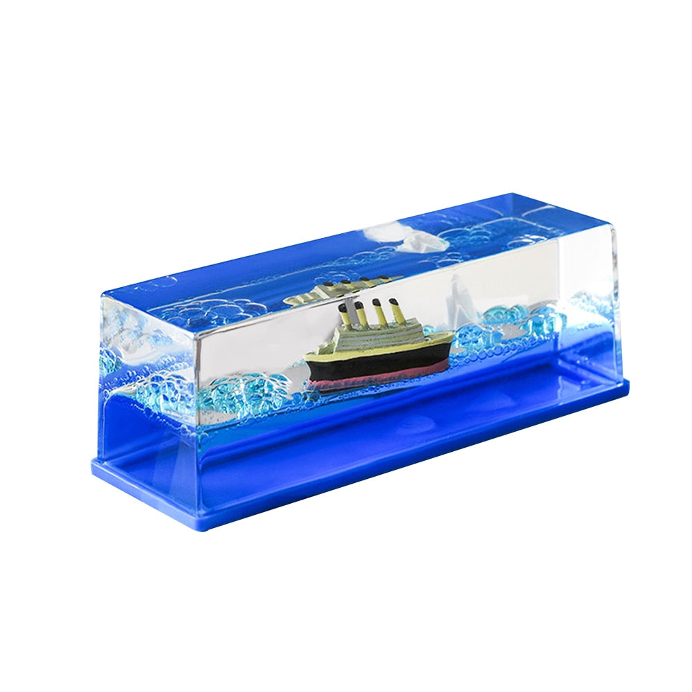 Titanic Cruise Ship Body Sea Ship Drift Bottle Liquid Hourglass Desktop Decoration Creative Cruise Ship Stress Relief Toys
