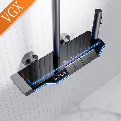 VGX Digital Shower System Intelligent Bathroom Temperature Display Shower Faucet Set Rainlfall Bathroom Mixer Bidet Shower Set