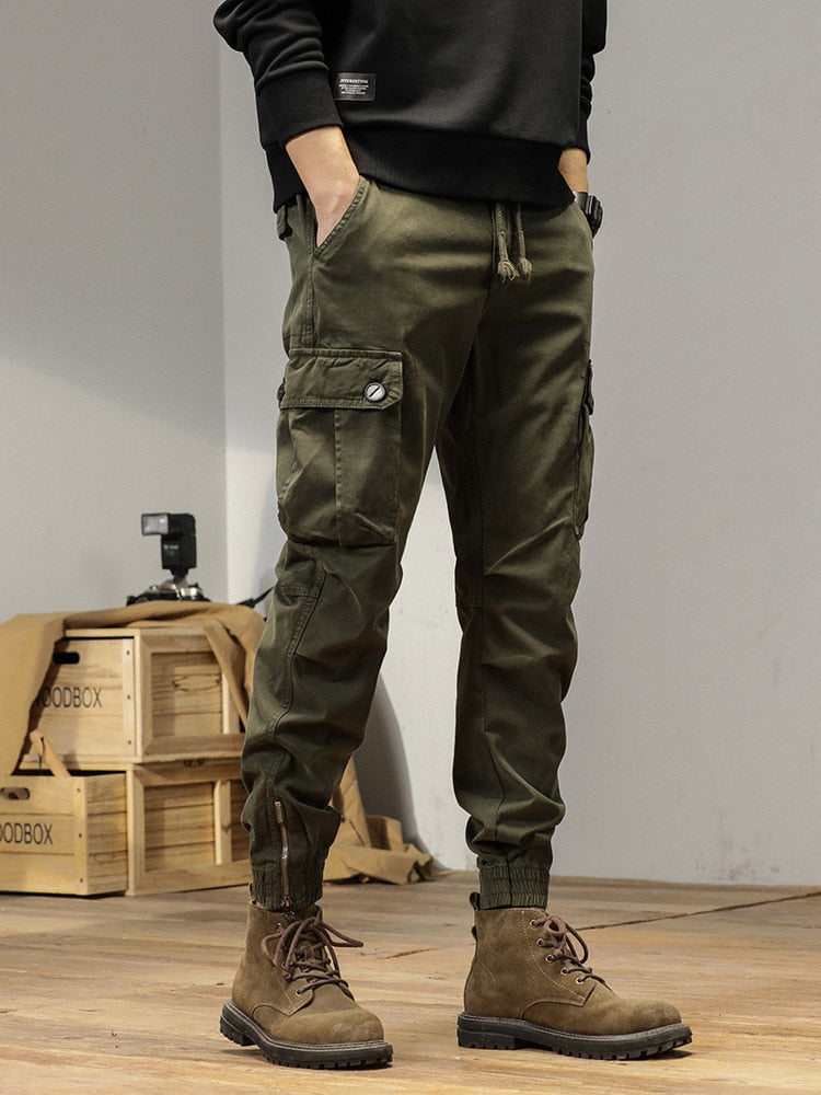 2023 New Multi-Pockets Spring Summer Cargo Pants Men Streetwear Zipper Leg Skinny Work Joggers Cotton Casual Tactical Trousers