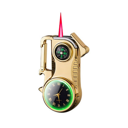 Outdoor Compass Keychain Inflatable Windproof Lighter Multi-function Watch Bottle Opener Red Flame Butane Lighters Survival Tool