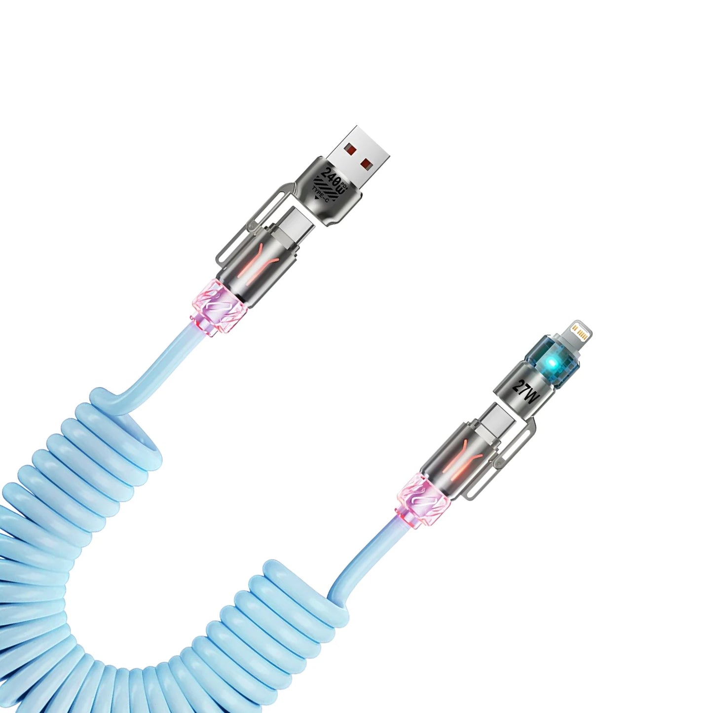 4 in 1 PD 240W Fast Charging Spring Cable USB Type C To Type C And Lightning Data Cable Wire For iPhone 15 16 Samsung Xiaomi