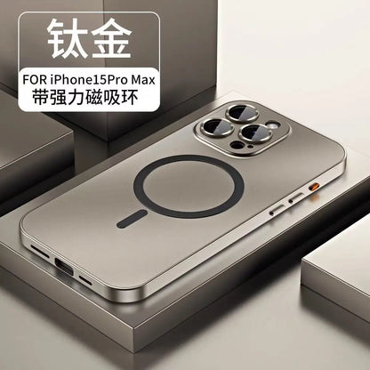 Fashion Aluminum Metal Magnetic Case For iPhone16 17 Pro Max 15Pro 14 13 12 Magsafe Wireless Charging Glass Lens Backboard Cover