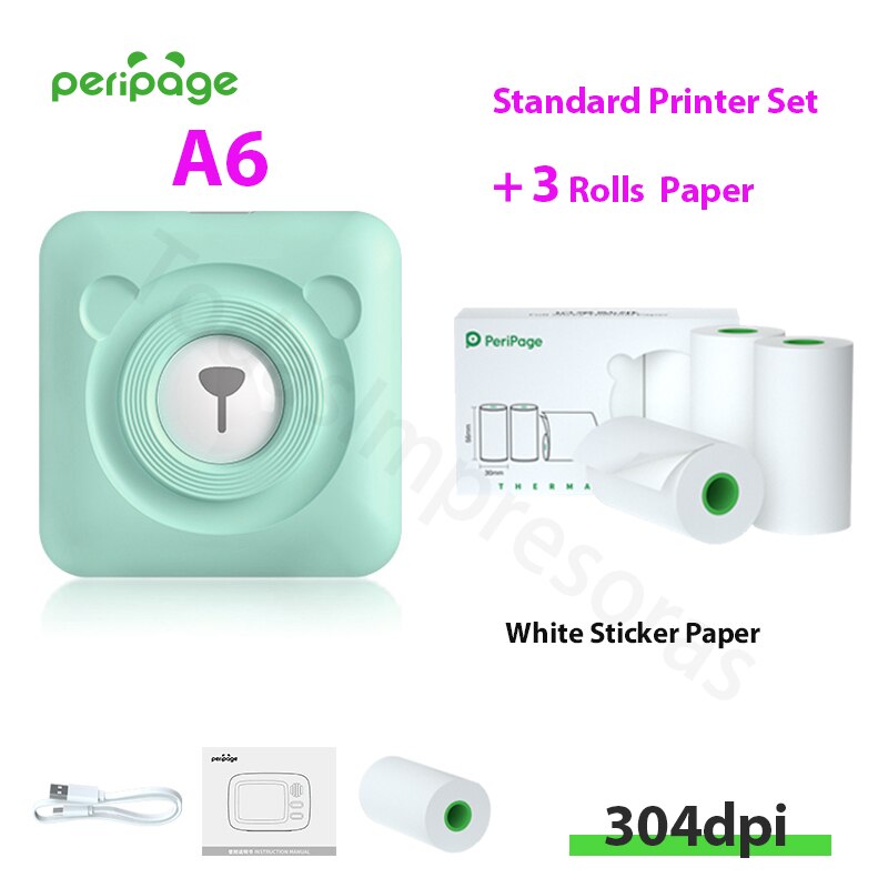 New Arrival 304dpi Mini Pocket Printer Peripage A6 Thermal Photo Printer Color Green Purple Mobile Phone Android IOS Regalo Gift
