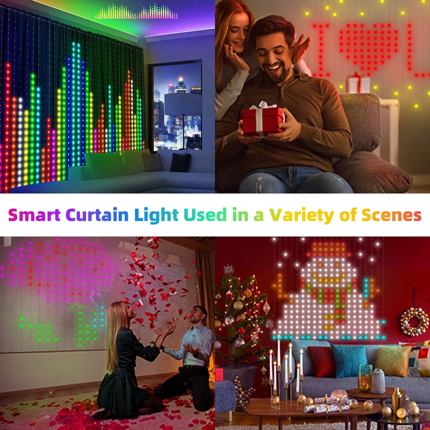 Led Smart Curtain Lights New year's garland App RGB Fairy Lights DIY Music Change Display for Window Christmas Room Decoration