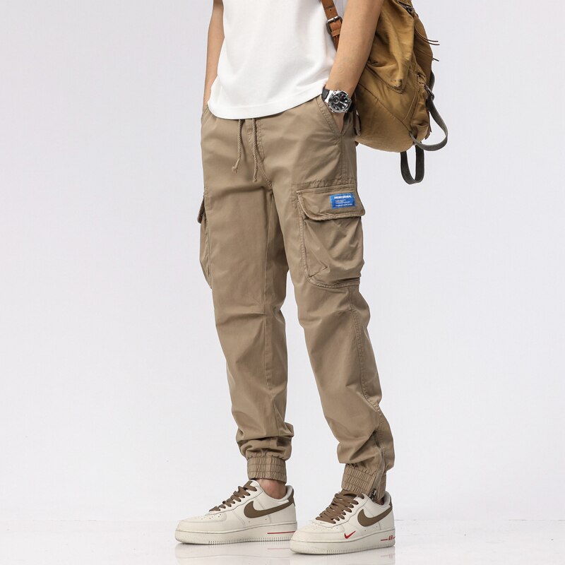 Summer Camping Hiking Men's Multi-Pocket Overalls Sports Trousers Mens Casual Fitness Drawstring Pants Men's Jogger Track Pants