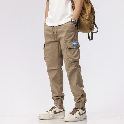 Summer Camping Hiking Men's Multi-Pocket Overalls Sports Trousers Mens Casual Fitness Drawstring Pants Men's Jogger Track Pants