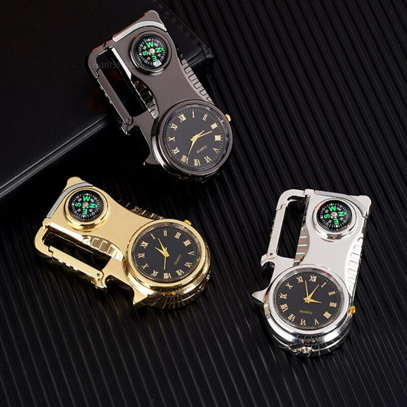 Outdoor Compass Keychain Inflatable Windproof Lighter Multi-function Watch Bottle Opener Red Flame Butane Lighters Survival Tool