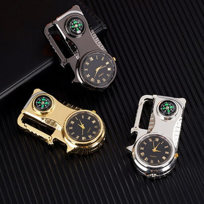 Outdoor Compass Keychain Inflatable Windproof Lighter Multi-function Watch Bottle Opener Red Flame Butane Lighters Survival Tool