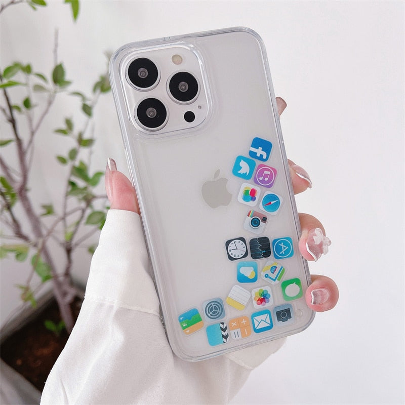 Dynamic Quicksand phone Cover for iphone 14 11 Pro Max 12 13 Cases Liquid Hard Case for iphone 7 8 Plus XR XS Cute App Icon Hood