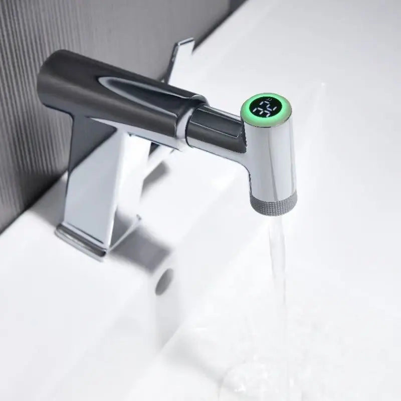 Smart Digital Display Pull-Out Faucet for Home Bathroom Smart Temp Tap 360Rotating Faucet Water Saving Hot Cold Washbasin Faucet