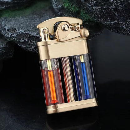 Zorro Rocker Kerosene Lighter Transparent Fuel Tank Metal Retro Grinding Wheel Lighter Visual Fuel Tank Lighter Men's Gift