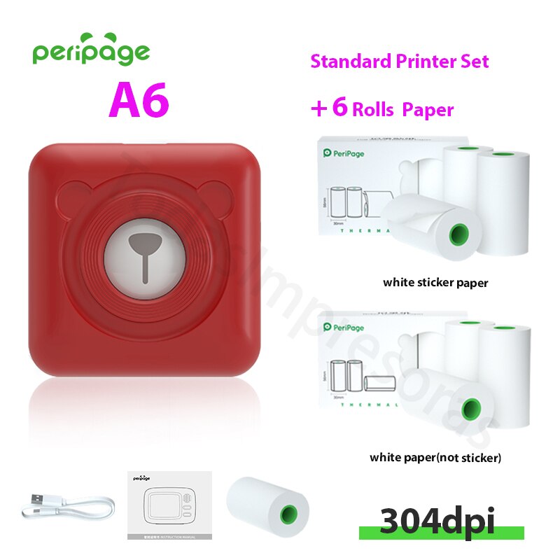 New Arrival 304dpi Mini Pocket Printer Peripage A6 Thermal Photo Printer Color Green Purple Mobile Phone Android IOS Regalo Gift