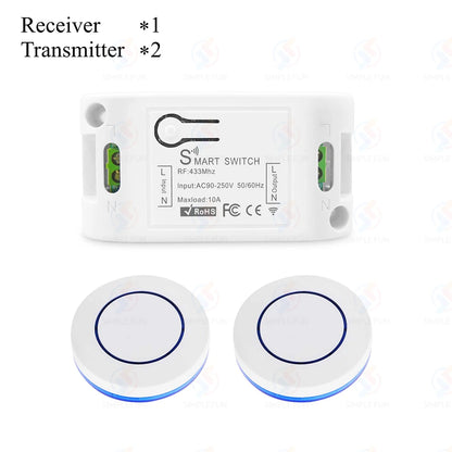 Wireless RF433MHz Remote Control Switch AC 110V 220V 10A Relay Receiver and Round Button Transmitter for Light Lamp Fan ON/OFF