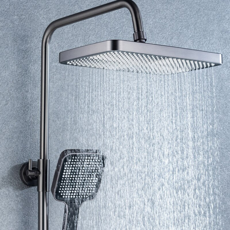 Hot Cold Mixer Rain Shower Set Bathroom LED Digital Thermostatic Shower System Bathtub Wall Mount Rainfall Luxury Shower System