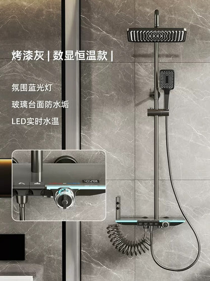 Intelligent Shower Set Gun Gray Bathroom Shower Mixer Faucet Digital Display Thermostatic Shower System Set Booster Sprinkler