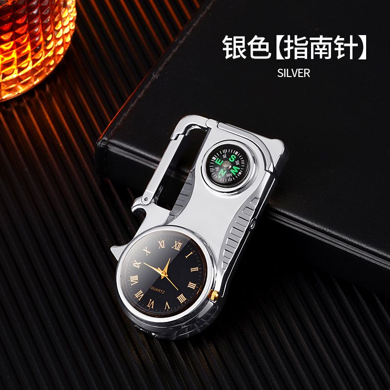 Outdoor Compass Keychain Inflatable Windproof Lighter Multi-function Watch Bottle Opener Red Flame Butane Lighters Survival Tool