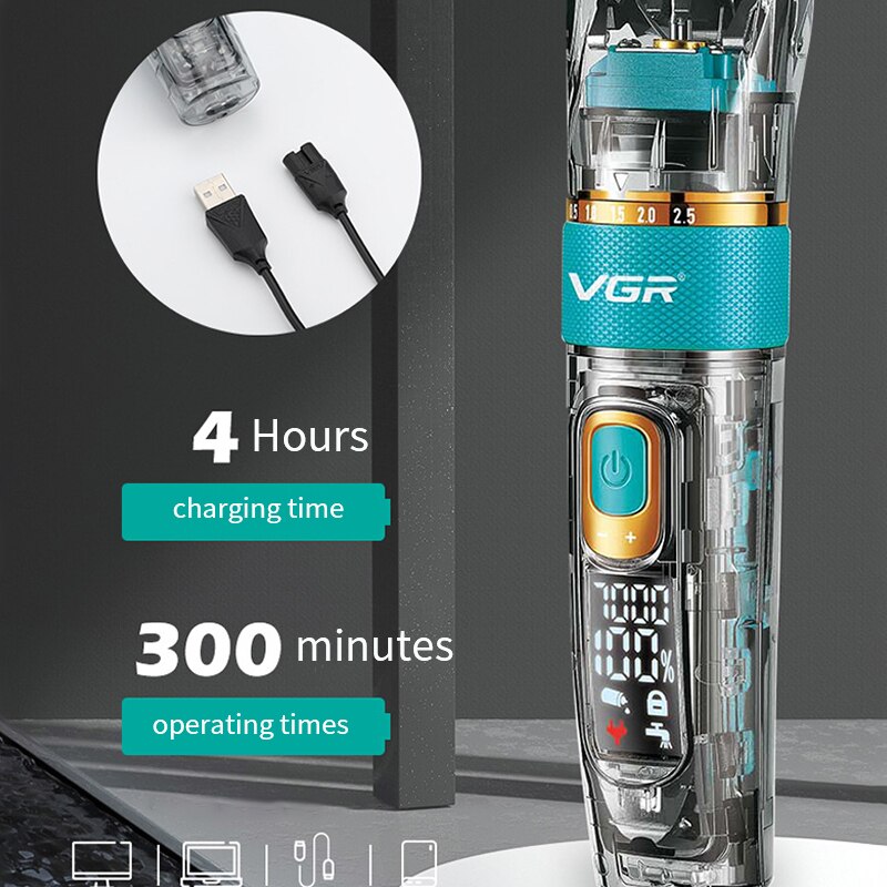 VGR Rechargeable Professional Hair Clipper Hair Trimmer For Men Shaver Hair Cutting Machine Barber Accessories Cut Machin Beard