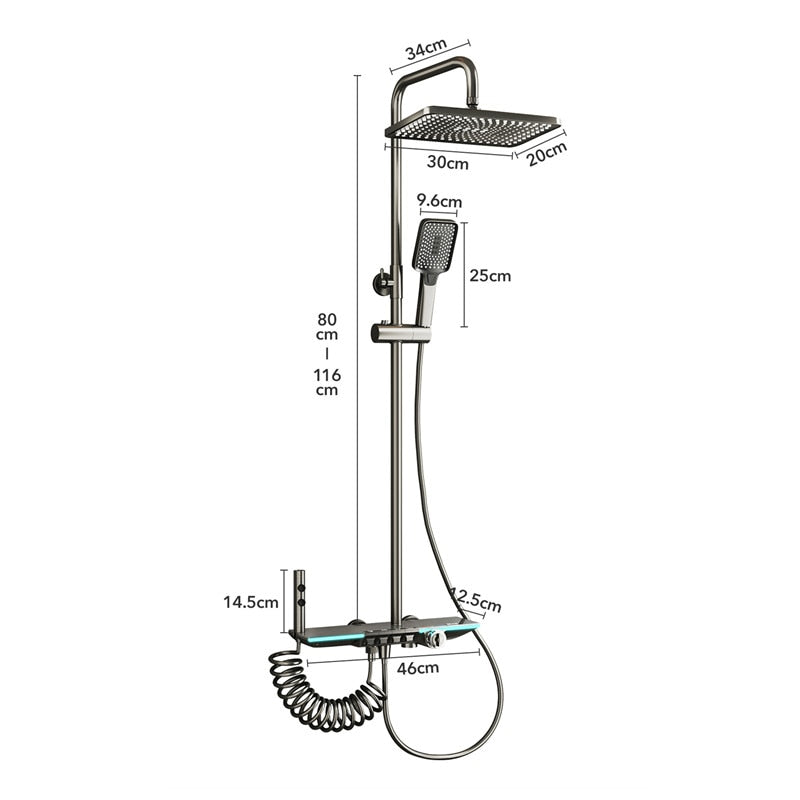 Intelligent Shower Set Gun Gray Bathroom Shower Mixer Faucet Digital Display Thermostatic Shower System Set Booster Sprinkler