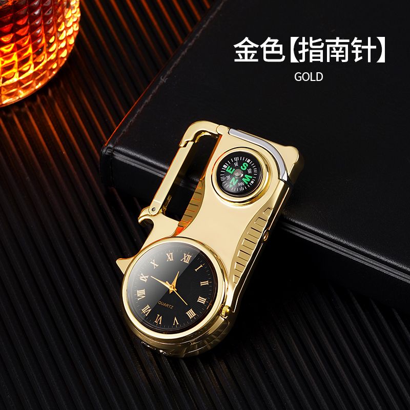 Outdoor Compass Keychain Inflatable Windproof Lighter Multi-function Watch Bottle Opener Red Flame Butane Lighters Survival Tool
