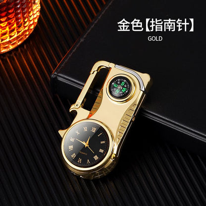 Outdoor Compass Keychain Inflatable Windproof Lighter Multi-function Watch Bottle Opener Red Flame Butane Lighters Survival Tool