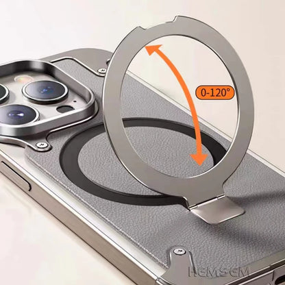 Light Weight Metal Bumper Magsafe Case Finger Ring Holder cowhide Backboard for iPhone 13 14 15 Pro Max Shockproof Phone Cover
