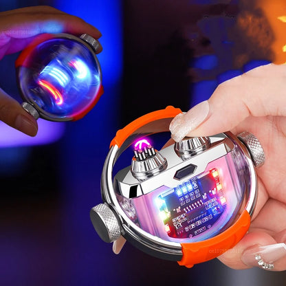 2023 New Decompression Gyro Windproof Double Arc Lighter Metal Belt COB Luminous Glare Creative Lighter Men's Gift