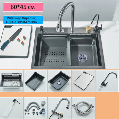 304 Waterfall Kitchen Sink 60*45cm Stainless Steel Sink