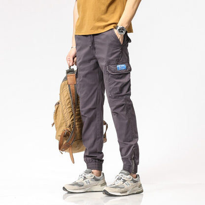 Summer Camping Hiking Men's Multi-Pocket Overalls Sports Trousers Mens Casual Fitness Drawstring Pants Men's Jogger Track Pants