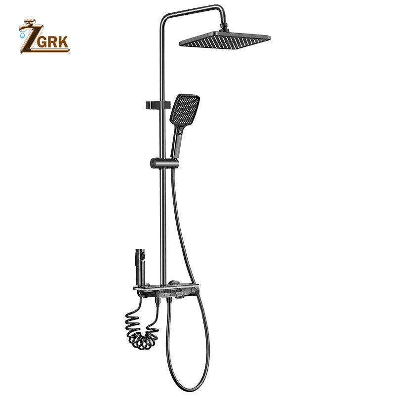 Intelligent Shower Set Light Display Gray Bathroom Shower Mixer Faucet Digital Display Thermostatic Shower System Faucet Set