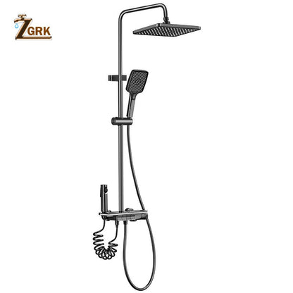 Intelligent Shower Set Light Display Gray Bathroom Shower Mixer Faucet Digital Display Thermostatic Shower System Faucet Set