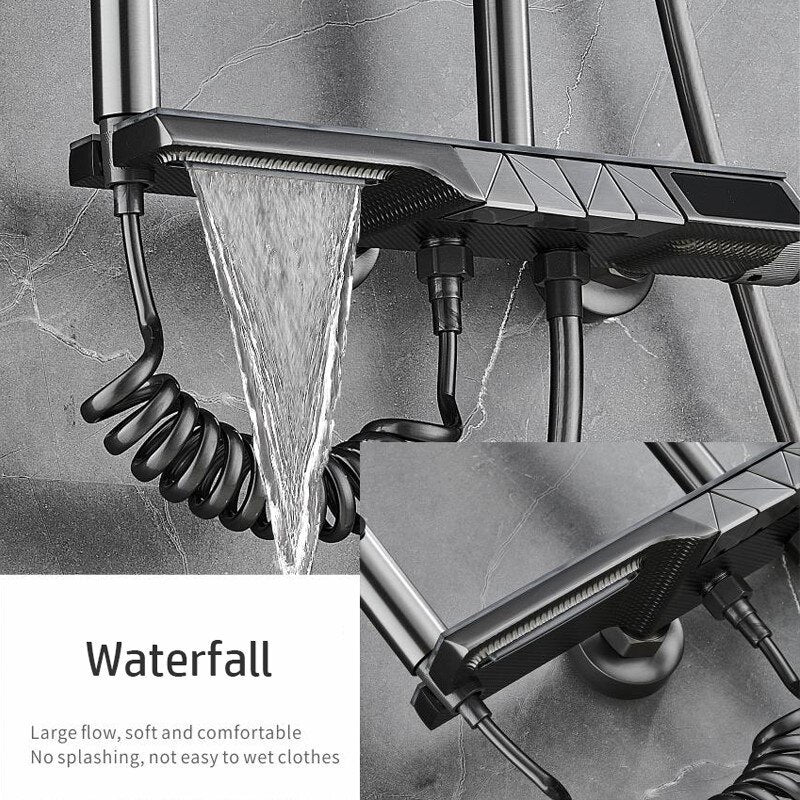 Wall Mounted Digital Display Ambient Light Button Four-Position Shower Set Thermostatic Shower System Bathroom Luxury Shower Set