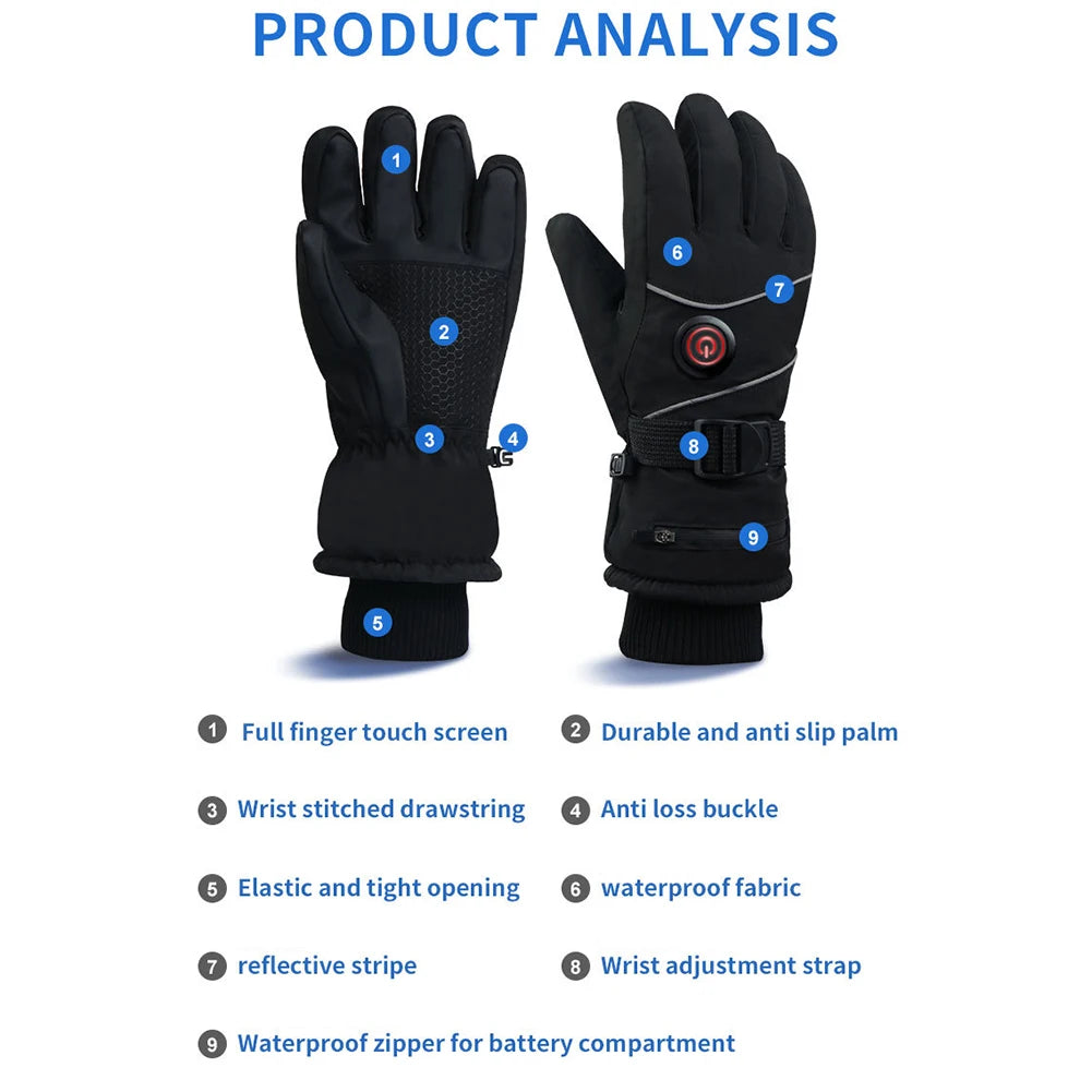DC Rechargeable Heating Thermal Gloves 3 Heat Levels Heated Gloves Windproof Heated Gloves Waterproof Touch Screen for Women Men