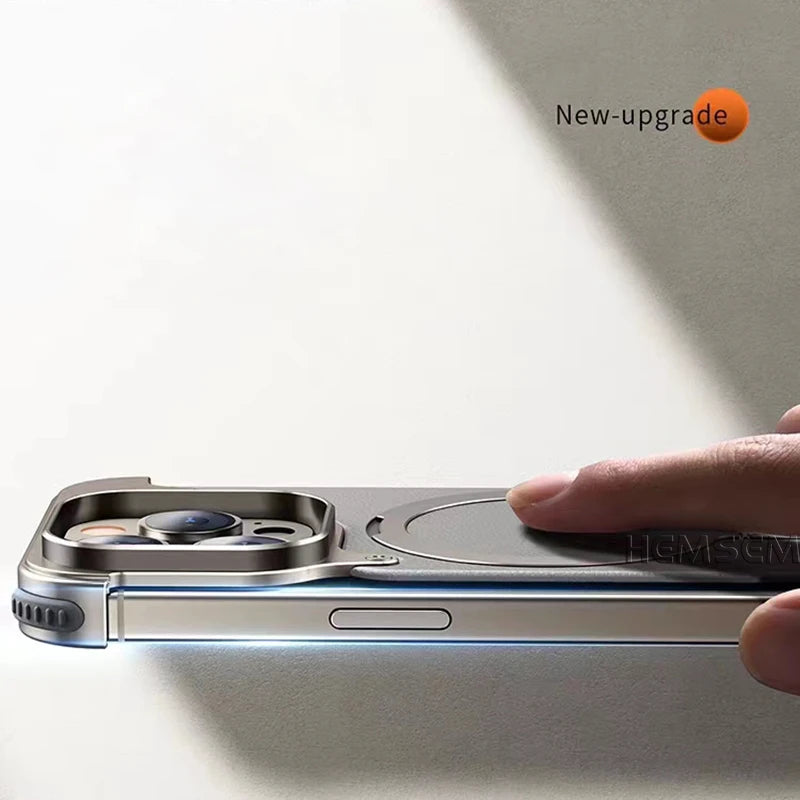 Light Weight Metal Bumper Magsafe Case Finger Ring Holder cowhide Backboard for iPhone 13 14 15 Pro Max Shockproof Phone Cover