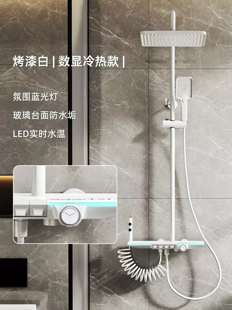 Intelligent Shower Set Gun Gray Bathroom Shower Mixer Faucet Digital Display Thermostatic Shower System Set Booster Sprinkler