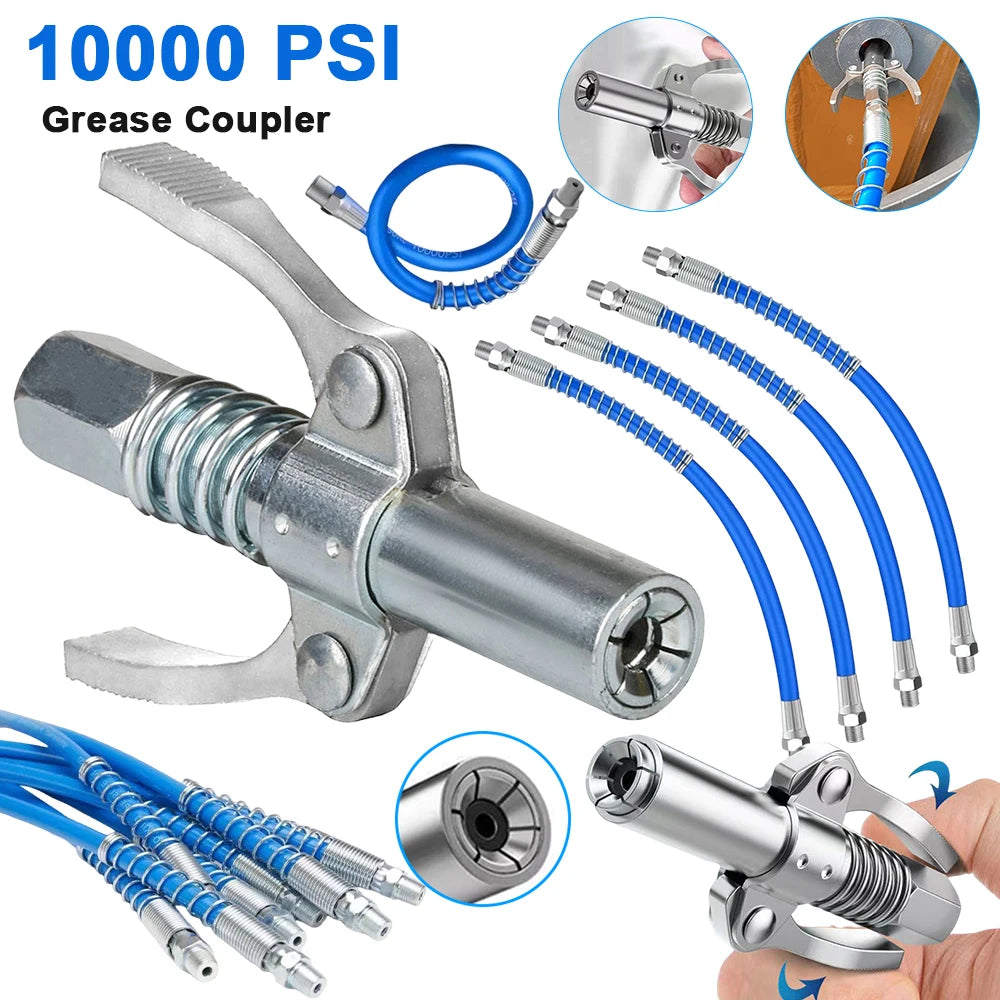 10000 PSI Grease Coupler Heavy-Duty Quick Release Grease Gun Coupler Two Press Easy To Push Grease Tool Coupler Accessories